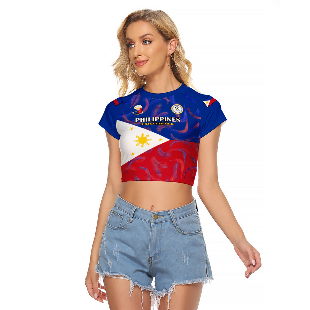 Philippines Football Raglan Cropped T Shirt 2023 World Cup Go Filipinas Feather Flag Version LT14 Female Blue - Polynesian Pride