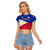 Philippines Football Raglan Cropped T Shirt 2023 World Cup Go Filipinas Feather Flag Version LT14 Female Blue - Polynesian Pride