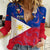 Philippines Football Women Casual Shirt 2023 World Cup Go Filipinas Feather Flag Version LT14 Female Blue - Polynesian Pride