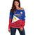 Custom Philippines Football Off Shoulder Sweater 2023 World Cup Go Filipinas Feather Flag Version LT14 Women Blue - Polynesian Pride