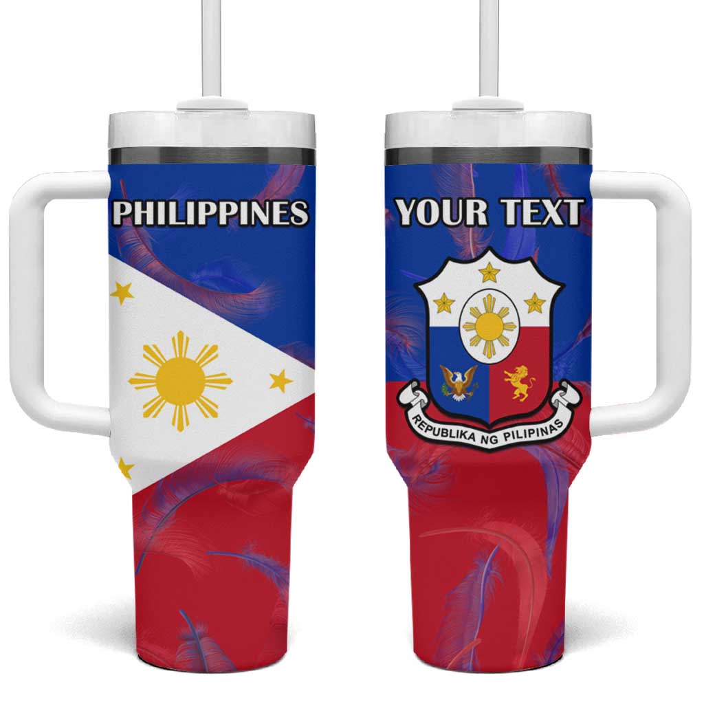 Custom Philippines Football Tumbler With Handle World Cup Go Filipinas Feather Flag Version LT14 One Size: 40 oz Blue - Polynesian Pride