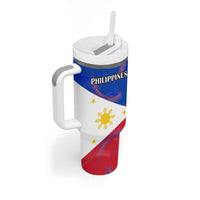 Custom Philippines Football Tumbler With Handle World Cup Go Filipinas Feather Flag Version LT14 - Polynesian Pride