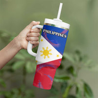 Custom Philippines Football Tumbler With Handle World Cup Go Filipinas Feather Flag Version LT14 - Polynesian Pride
