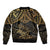 Black and Gold Polynesia Bomber Jacket Plumeria Tattoo With Polynesian Pattern