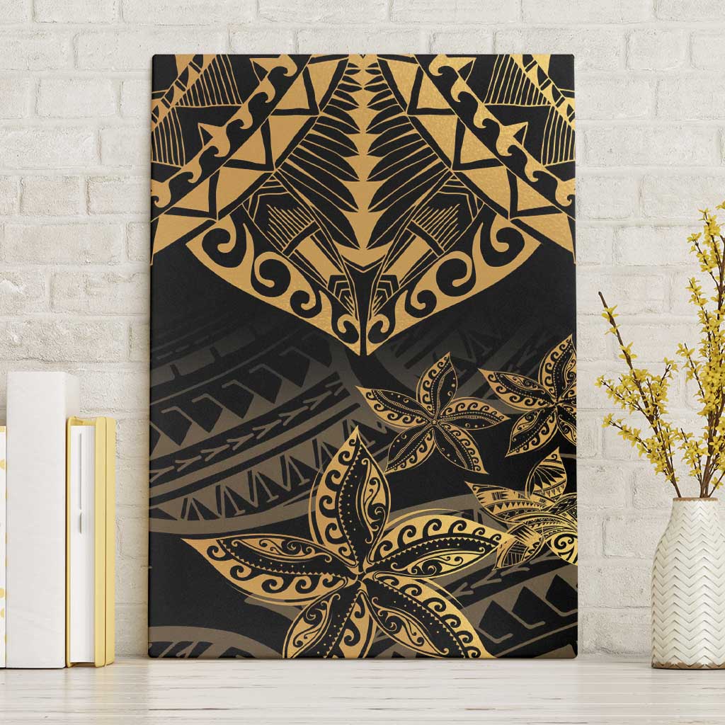 Black and Gold Polynesia Canvas Wall Art Plumeria Tattoo With Polynesian Pattern LT14 Without Frame Black - Polynesian Pride