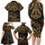 Black and Gold Polynesia Family Matching Long Sleeve Bodycon Dress and Hawaiian Shirt Plumeria Tattoo With Polynesian Pattern