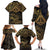 Black and Gold Polynesia Family Matching Off The Shoulder Long Sleeve Dress and Hawaiian Shirt Plumeria Tattoo With Polynesian Pattern