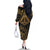 Black and Gold Polynesia Family Matching Off The Shoulder Long Sleeve Dress and Hawaiian Shirt Plumeria Tattoo With Polynesian Pattern