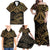 Black and Gold Polynesia Family Matching Off Shoulder Maxi Dress and Hawaiian Shirt Plumeria Tattoo With Polynesian Pattern