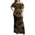 Black and Gold Polynesia Family Matching Off Shoulder Maxi Dress and Hawaiian Shirt Plumeria Tattoo With Polynesian Pattern