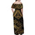 Black and Gold Polynesia Family Matching Off Shoulder Maxi Dress and Hawaiian Shirt Plumeria Tattoo With Polynesian Pattern