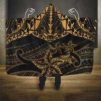 Black and Gold Polynesia Hooded Blanket Plumeria Tattoo With Polynesian Pattern LT14 - Polynesian Pride