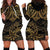 Black and Gold Polynesia Hoodie Dress Plumeria Tattoo With Polynesian Pattern