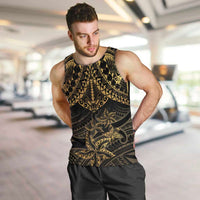 Black and Gold Polynesia Men Tank Top Plumeria Tattoo With Polynesian Pattern LT14 Black - Polynesian Pride