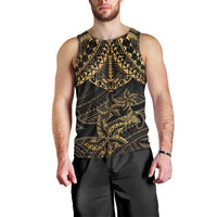 Black and Gold Polynesia Men Tank Top Plumeria Tattoo With Polynesian Pattern LT14 - Polynesian Pride
