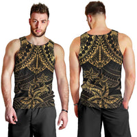 Black and Gold Polynesia Men Tank Top Plumeria Tattoo With Polynesian Pattern LT14 - Polynesian Pride