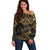 Black and Gold Polynesia Off Shoulder Sweater Plumeria Tattoo With Polynesian Pattern