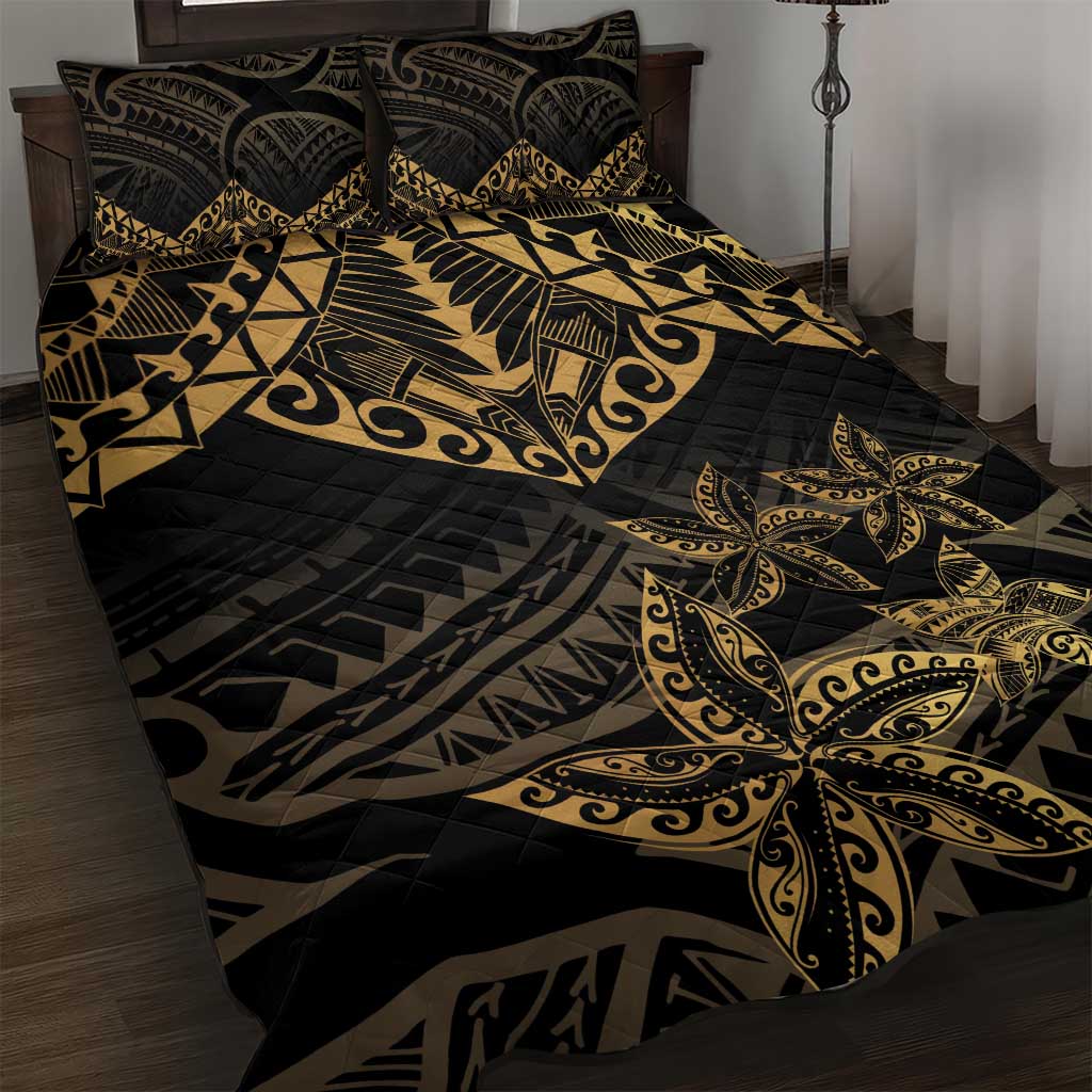 Black and Gold Polynesia Quilt Bed Set Plumeria Tattoo With Polynesian Pattern LT14 Black - Polynesian Pride