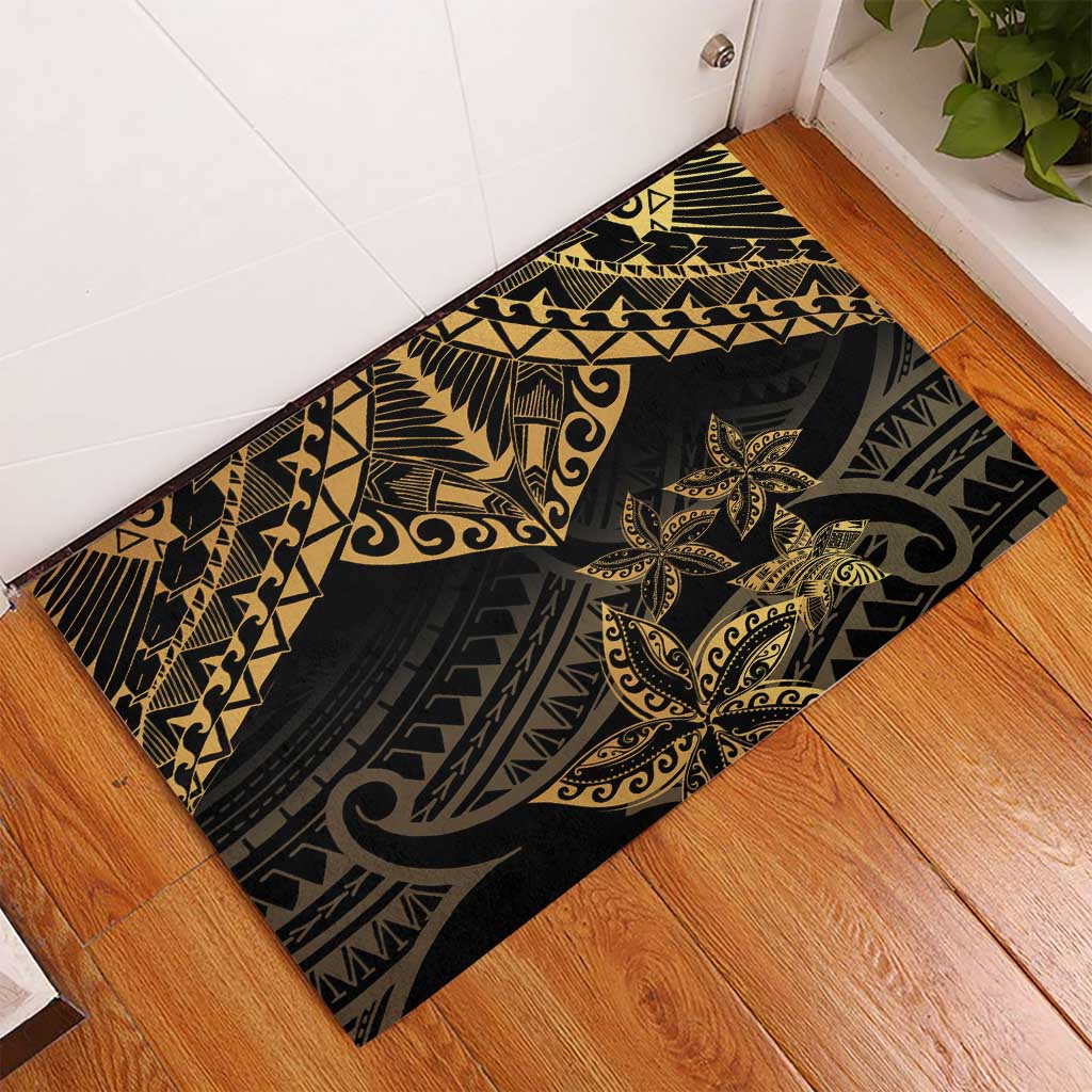 Black and Gold Polynesia Rubber Doormat Plumeria Tattoo With Polynesian Pattern LT14 - Polynesian Pride
