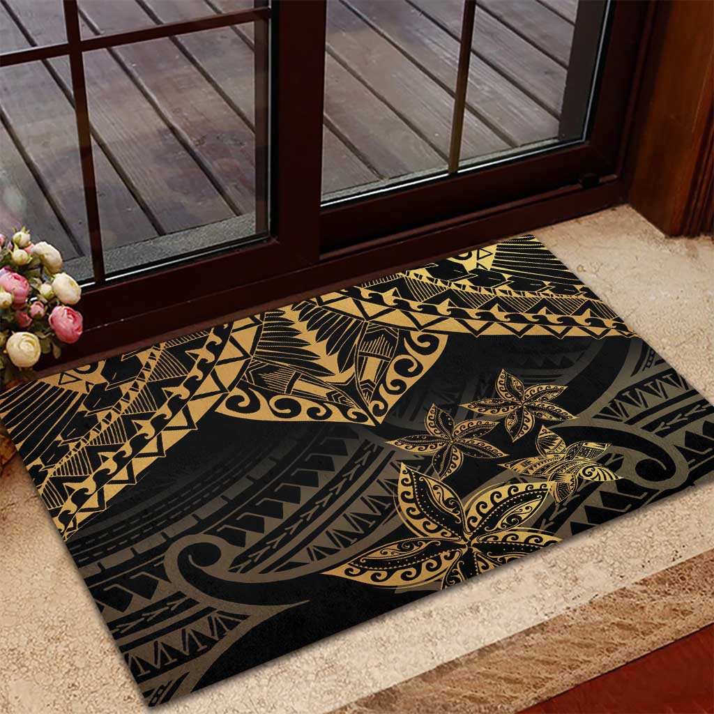 Black and Gold Polynesia Rubber Doormat Plumeria Tattoo With Polynesian Pattern LT14 - Polynesian Pride