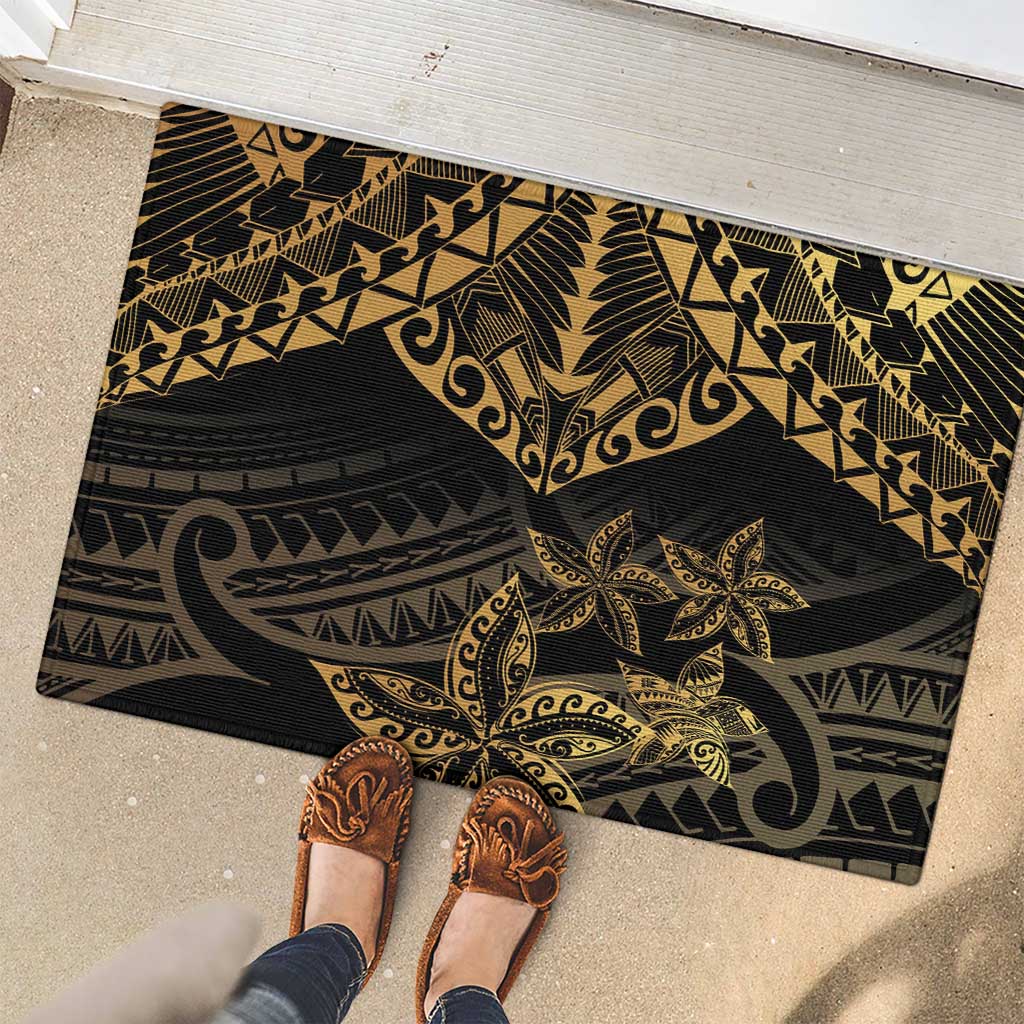 Black and Gold Polynesia Rubber Doormat Plumeria Tattoo With Polynesian Pattern LT14 - Polynesian Pride
