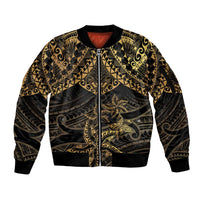 Black and Gold Polynesia Sleeve Zip Bomber Jacket Plumeria Tattoo With Polynesian Pattern LT14 Unisex Black - Polynesian Pride