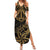 Black and Gold Polynesia Summer Maxi Dress Plumeria Tattoo With Polynesian Pattern