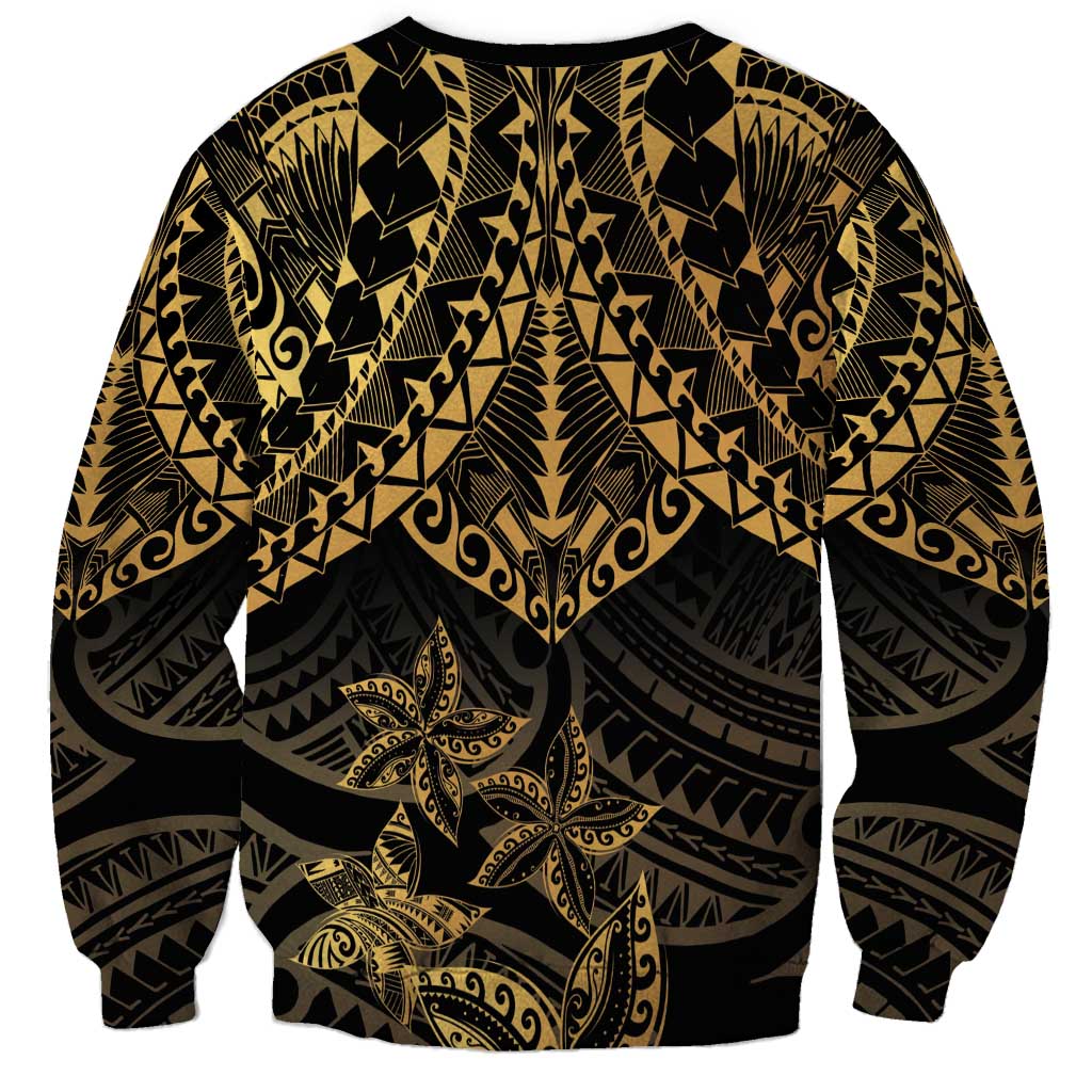 Black and Gold Polynesia Sweatshirt Plumeria Tattoo With Polynesian Pattern LT14 - Polynesian Pride
