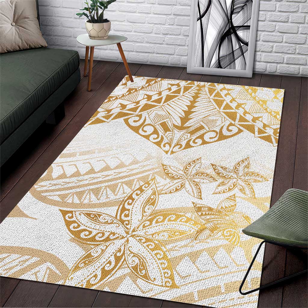 White and Gold Polynesia Area Rug Plumeria Tattoo With Polynesian Pattern LT14 White - Polynesian Pride