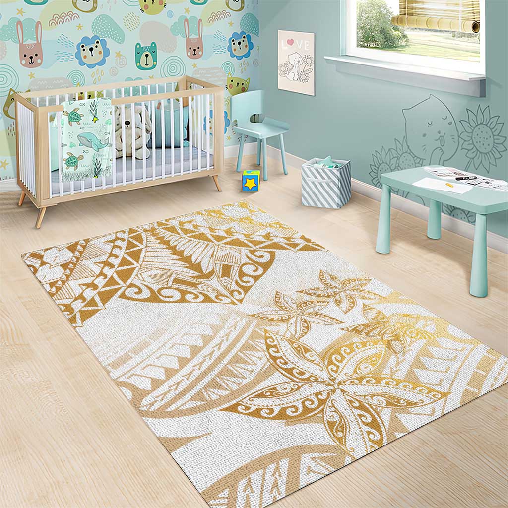 White and Gold Polynesia Area Rug Plumeria Tattoo With Polynesian Pattern LT14 - Polynesian Pride