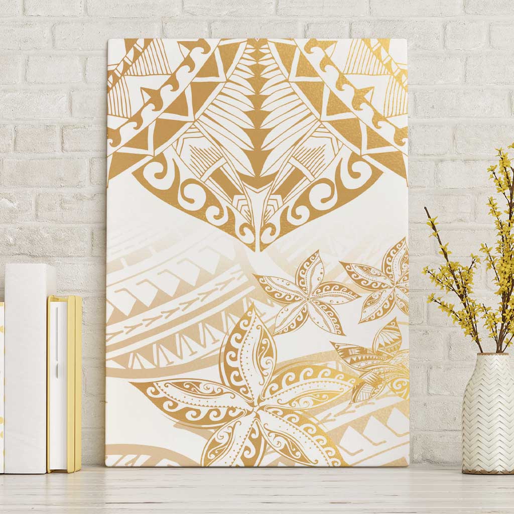 White and Gold Polynesia Canvas Wall Art Plumeria Tattoo With Polynesian Pattern LT14 Without Frame White - Polynesian Pride