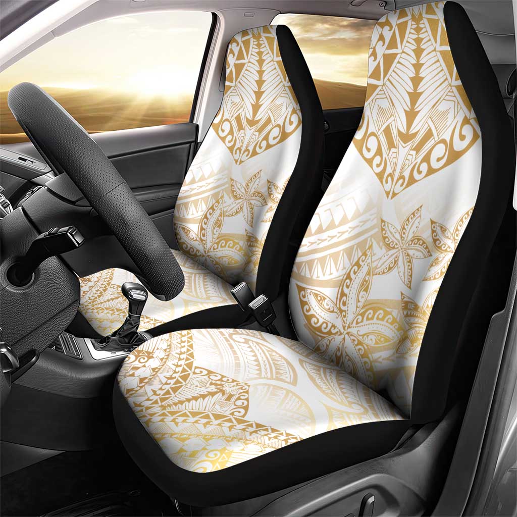 White and Gold Polynesia Car Seat Cover Plumeria Tattoo With Polynesian Pattern LT14 - Polynesian Pride