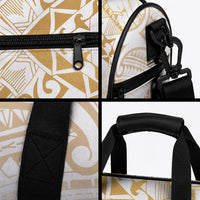 White and Gold Polynesia Duffle Bag Plumeria Tattoo With Polynesian Pattern