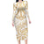 White and Gold Polynesia Family Matching Long Sleeve Bodycon Dress and Hawaiian Shirt Plumeria Tattoo With Polynesian Pattern