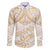 White and Gold Polynesia Family Matching Off The Shoulder Long Sleeve Dress and Hawaiian Shirt Plumeria Tattoo With Polynesian Pattern