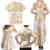 White and Gold Polynesia Family Matching Summer Maxi Dress and Hawaiian Shirt Plumeria Tattoo With Polynesian Pattern