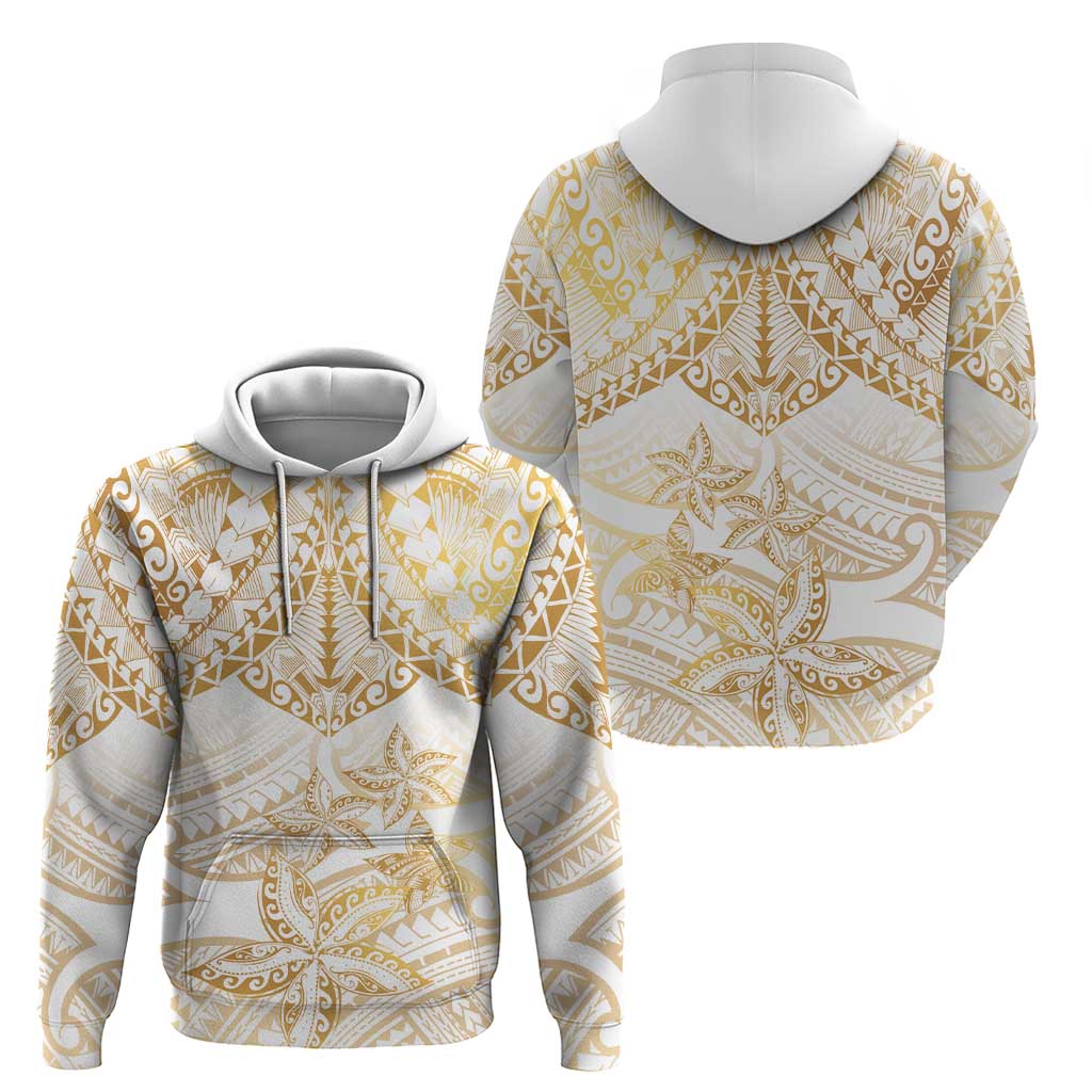 White and Gold Polynesia Hoodie Plumeria Tattoo With Polynesian Pattern LT14 - Polynesian Pride
