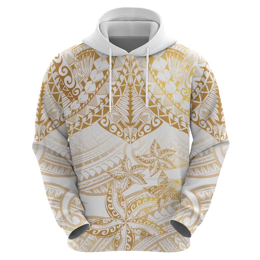 White and Gold Polynesia Hoodie Plumeria Tattoo With Polynesian Pattern LT14 - Polynesian Pride