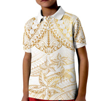 White and Gold Polynesia Kid Polo Shirt Plumeria Tattoo With Polynesian Pattern LT14 Kid White - Polynesian Pride