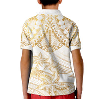 White and Gold Polynesia Kid Polo Shirt Plumeria Tattoo With Polynesian Pattern LT14 - Polynesian Pride
