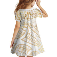 White and Gold Polynesia Kid Short Sleeve Dress Plumeria Tattoo With Polynesian Pattern LT14 - Polynesian Pride