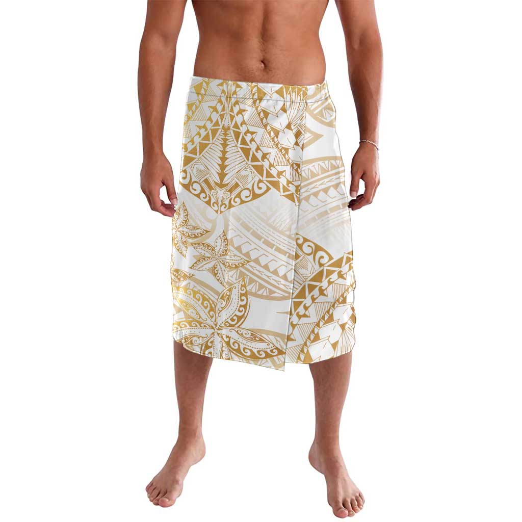 White and Gold Polynesia Lavalava Plumeria Tattoo With Polynesian Pattern LT14 White - Polynesian Pride