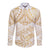 White and Gold Polynesia Long Sleeve Button Shirt Plumeria Tattoo With Polynesian Pattern