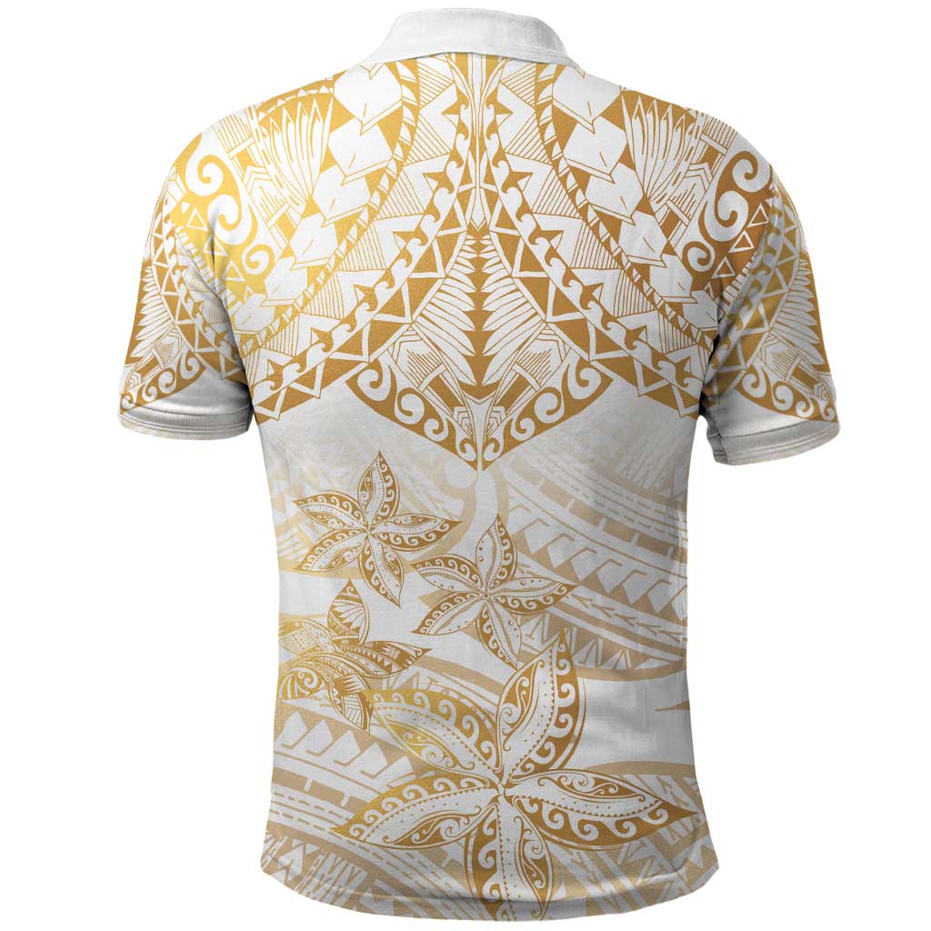 White and Gold Polynesia Polo Shirt Plumeria Tattoo With Polynesian Pattern LT14 - Polynesian Pride
