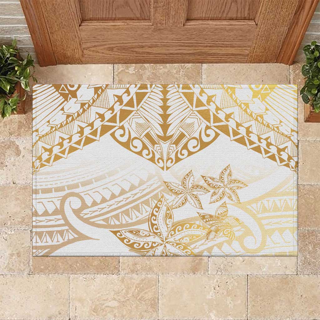 White and Gold Polynesia Rubber Doormat Plumeria Tattoo With Polynesian Pattern LT14 White - Polynesian Pride