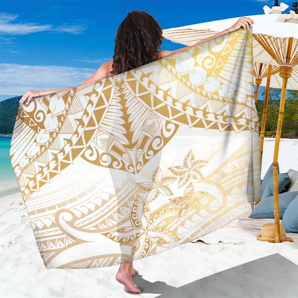 White and Gold Polynesia Sarong Plumeria Tattoo With Polynesian Pattern LT14 One Size 44 x 66 inches White - Polynesian Pride