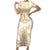 White and Gold Polynesia Short Sleeve Bodycon Dress Plumeria Tattoo With Polynesian Pattern