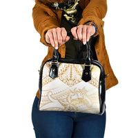 White and Gold Polynesia Shoulder Handbag Plumeria Tattoo With Polynesian Pattern LT14 One Size White - Polynesian Pride
