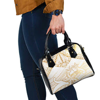 White and Gold Polynesia Shoulder Handbag Plumeria Tattoo With Polynesian Pattern LT14 - Polynesian Pride