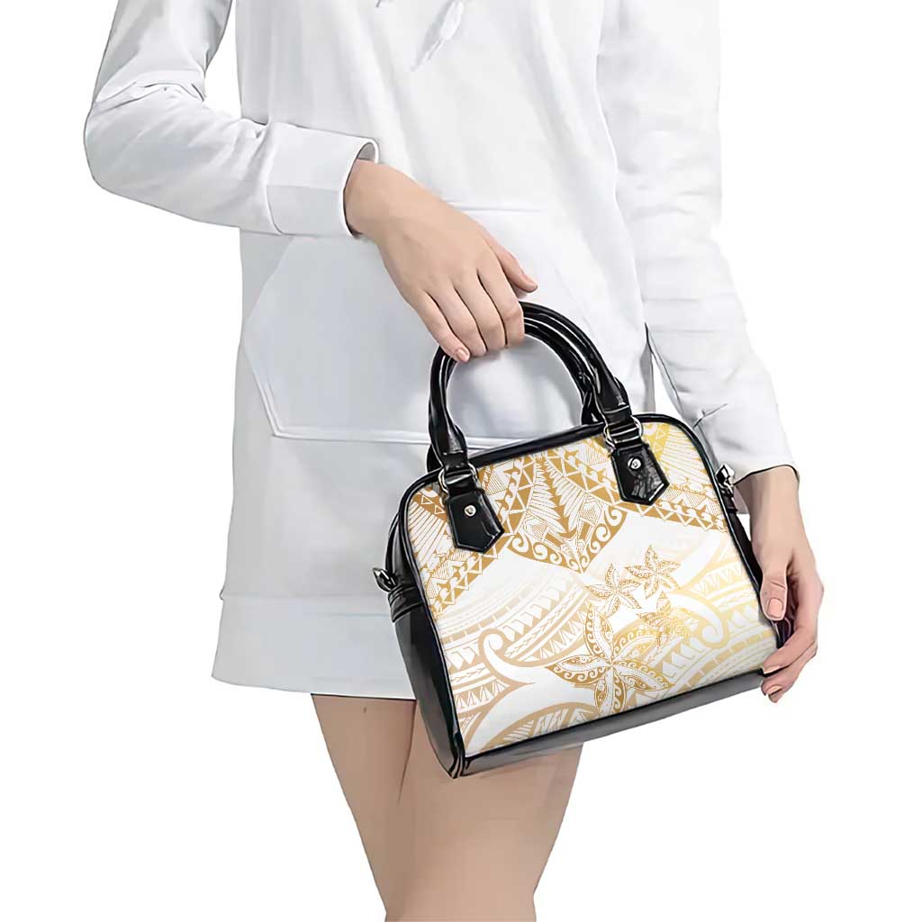White and Gold Polynesia Shoulder Handbag Plumeria Tattoo With Polynesian Pattern LT14 - Polynesian Pride